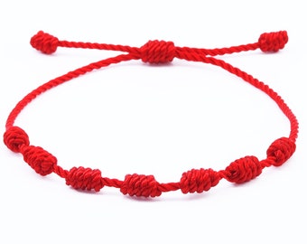 Lucky red string bracelet Kabbalah Amulet 7 Knots Protection Rope man or women