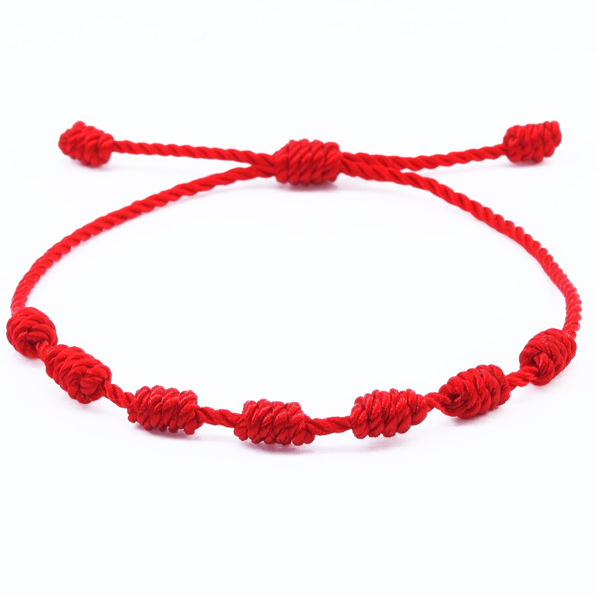 Grofry 2Pcs Lucky Red String Bracelets 7 Knots Protection Rope