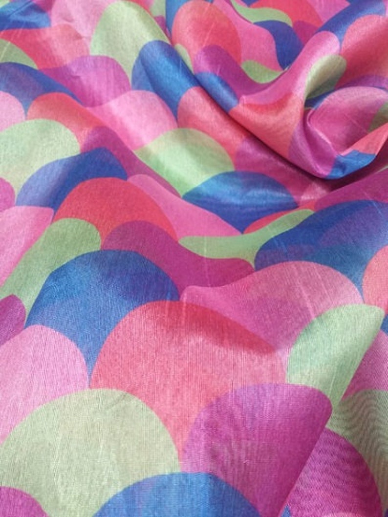 Multicolour Printed Raw Silk Fabric By Yard