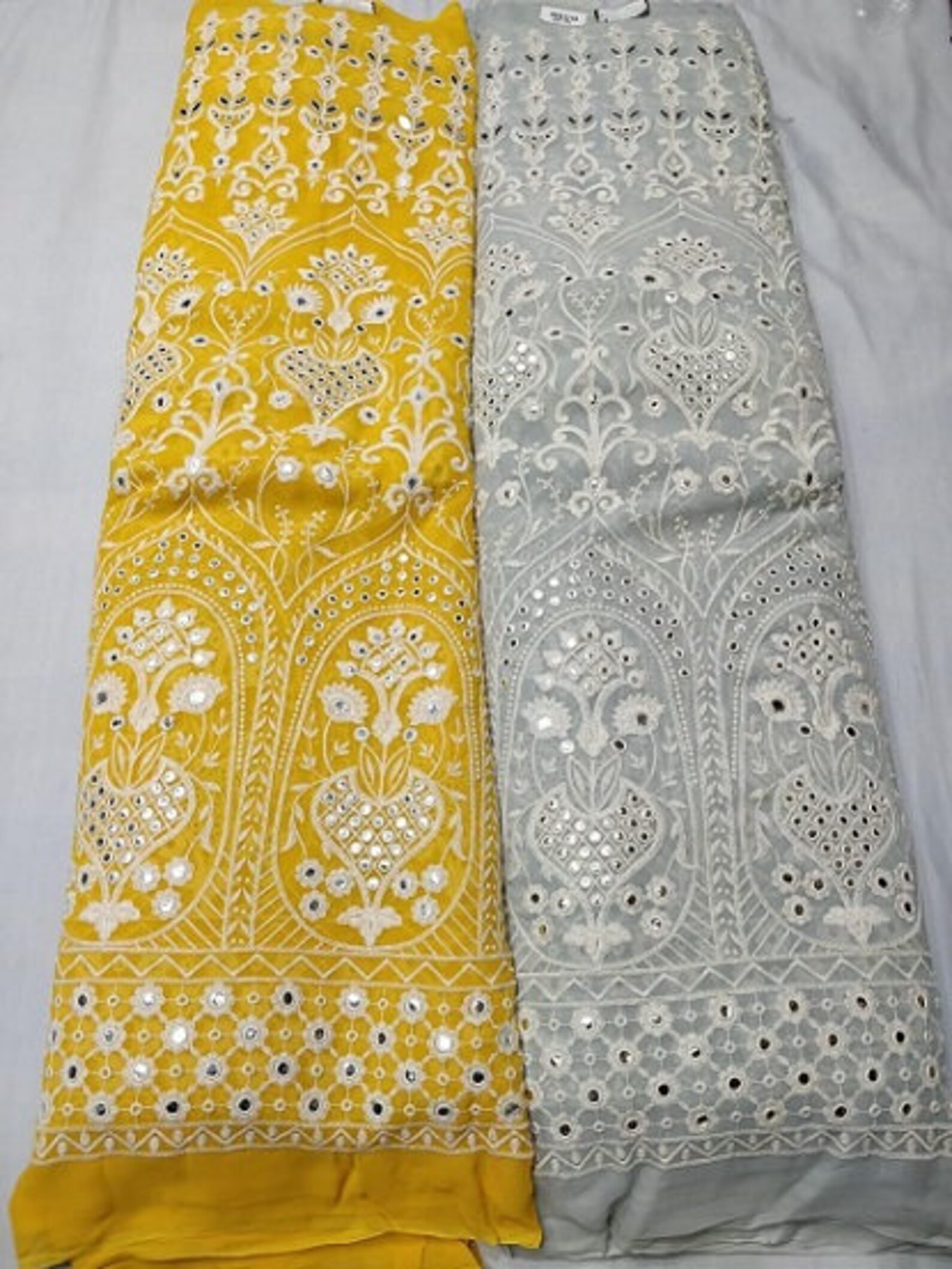 Embroidery Mirror Work Designer Fabric By Yard Etsy