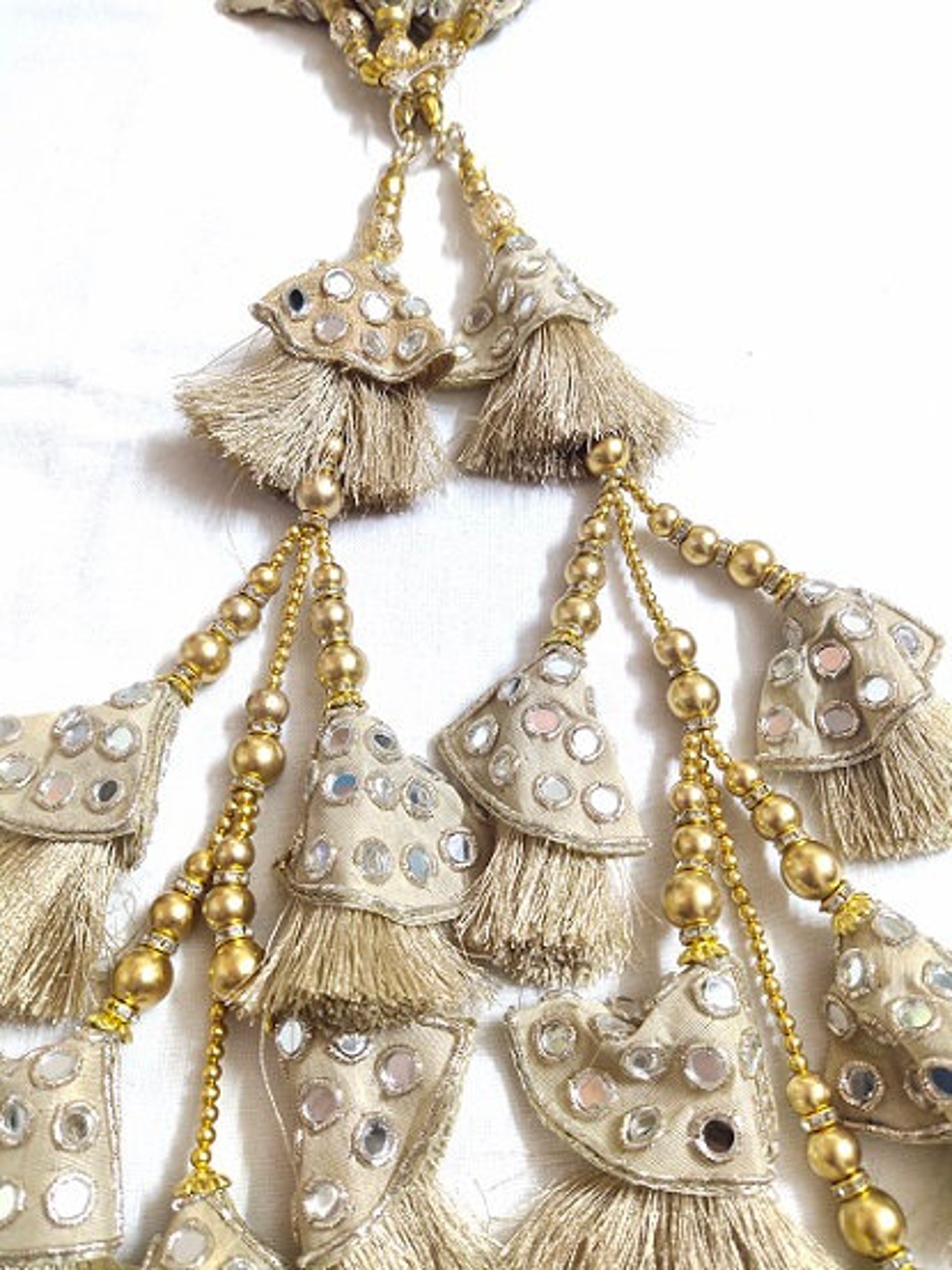 Golden Thread Mirror Beads Work Long Tassels By Pair Etsy