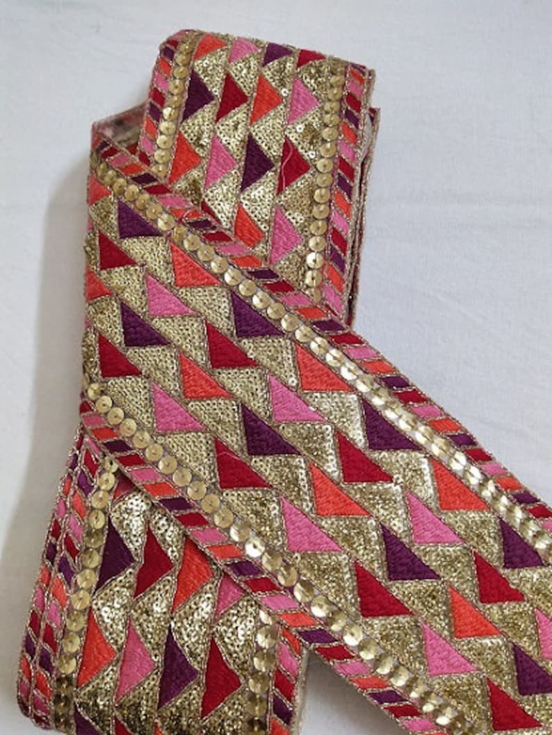 Multicolour Thread Embroidery Sequins Work Laces 10 Yards
