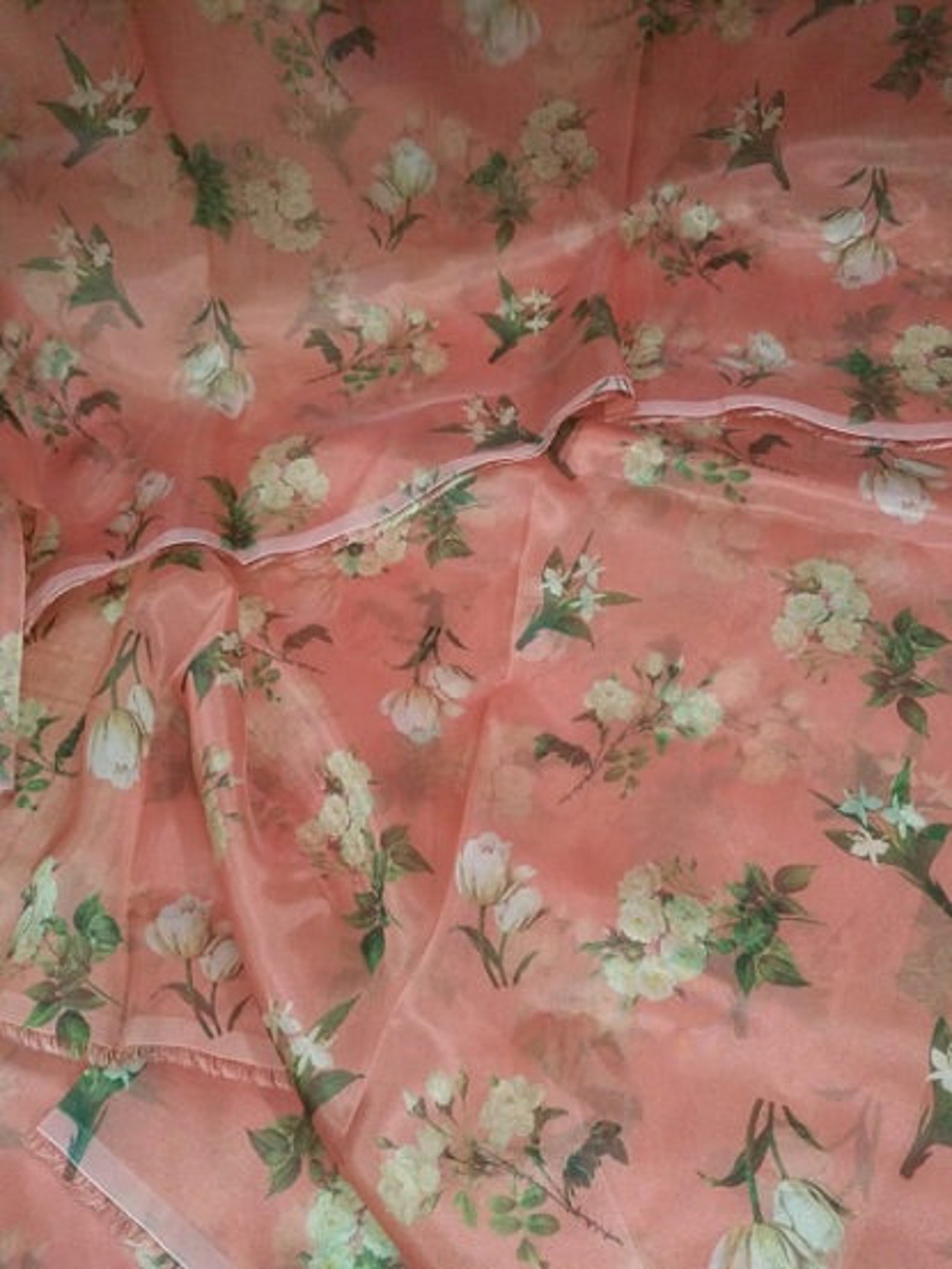 Beautiful Peach Printed Organza Fabric By Yard Etsy
