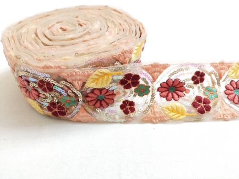 MultiColour Floral Embroidery Sequence Work Net Laces 10 Yards