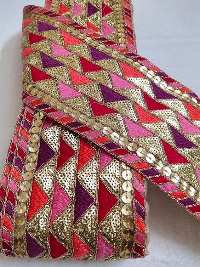 Multicolour Thread Embroidery Sequins Work Laces 10 Yards