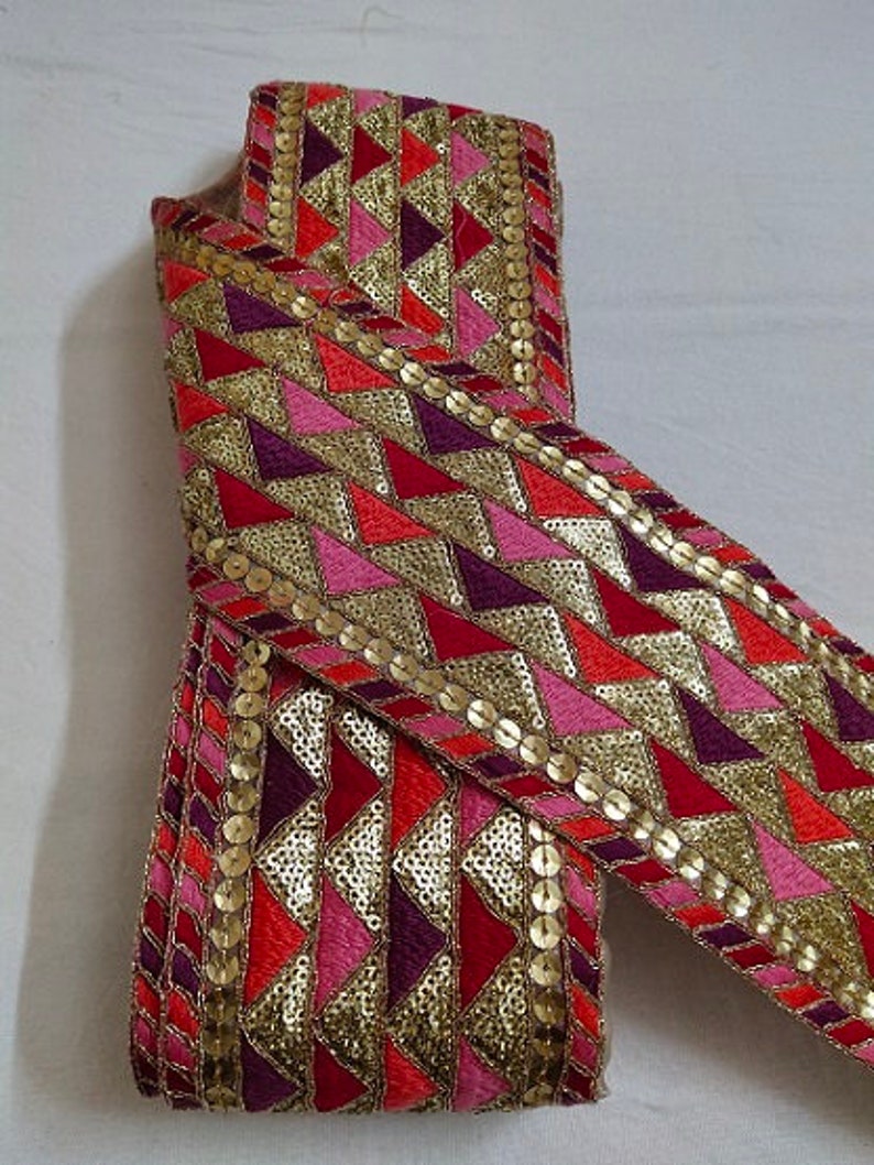 Multicolour Thread Embroidery Sequins Work Laces 10 Yards