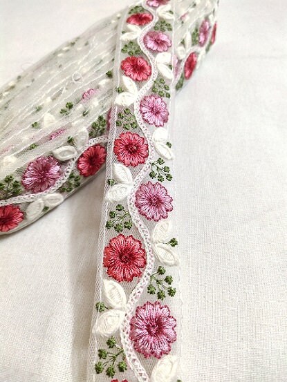Multicolour Embroidery Work Floral Design Net Laces 10 Yards | Etsy