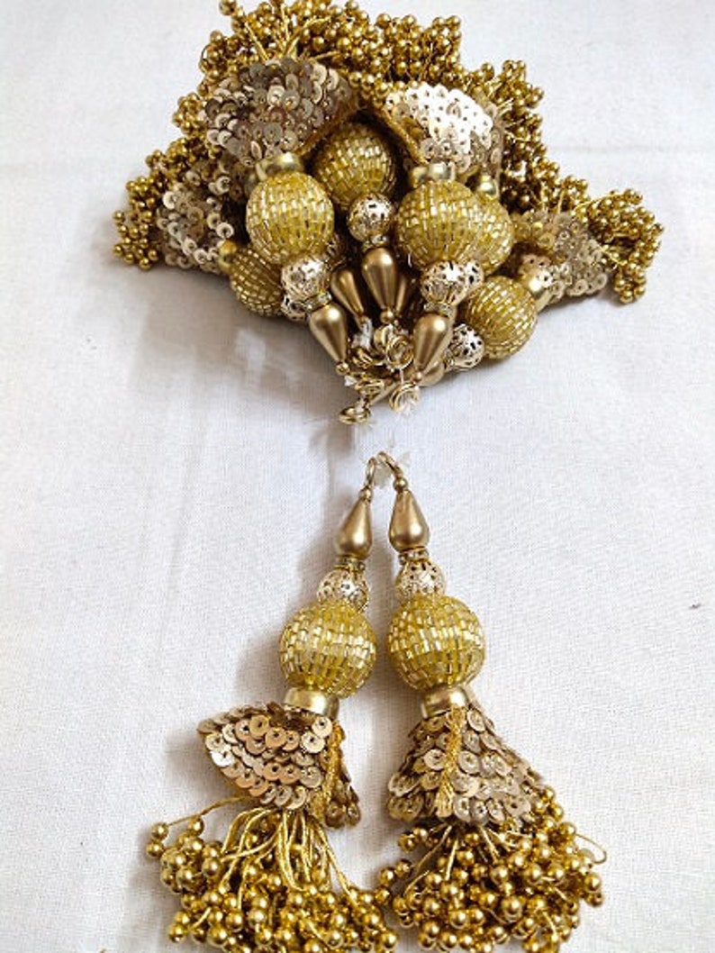 Golden Sequence Beads Work Tassels By Pair Etsy