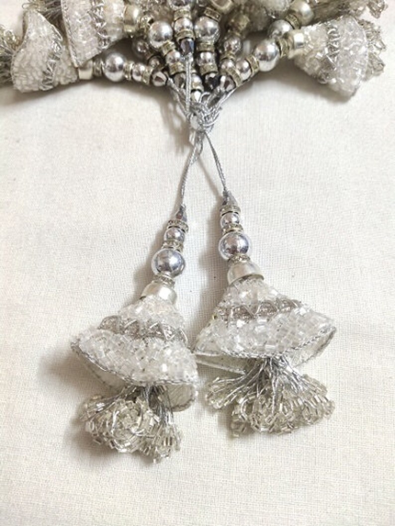 Silver Beads Work Tassels By Pair