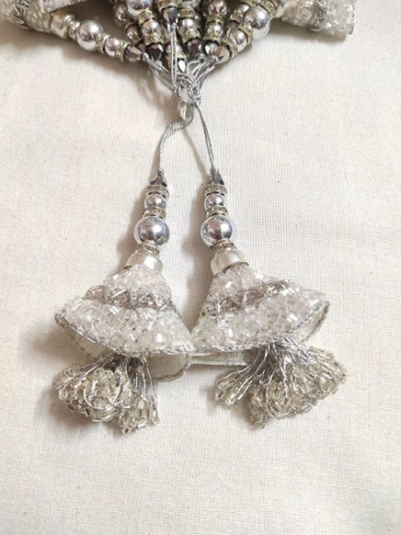 Silver Beads Work Tassels By Pair