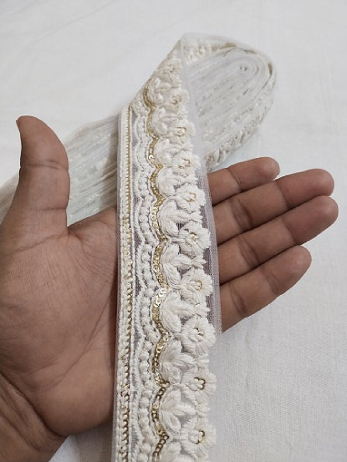 Wholesale 10 yards white floral embroidery sequence work net  etsy