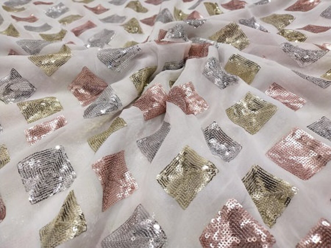 Dyeable Multicolor Sequence Work Fabric By Yard Etsy