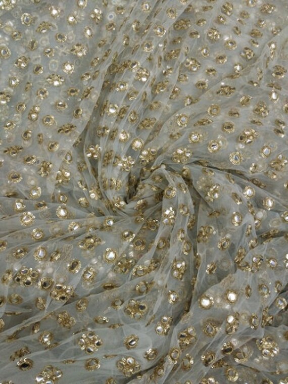 Golden Sequence Work Floral Design Net Fabric By Yard Haberdashery Hat