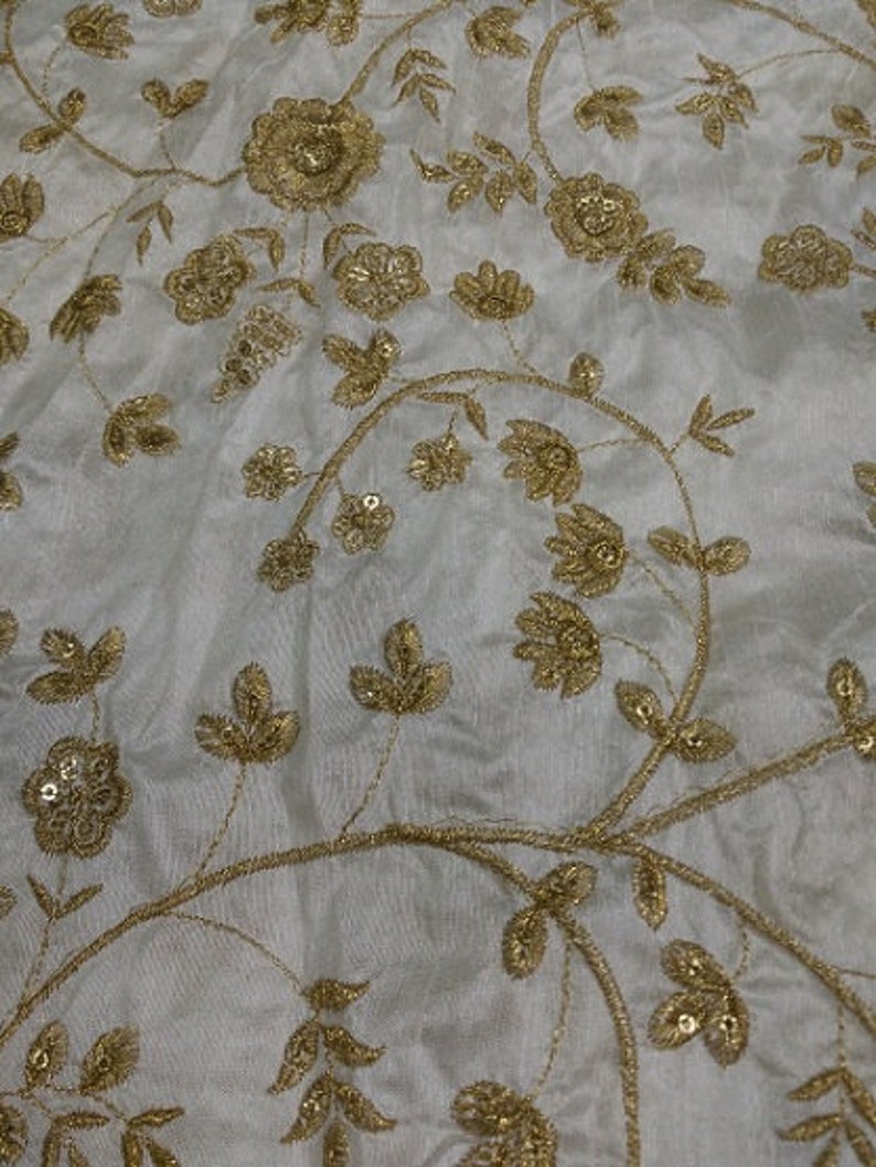 Golden Sequence Jari Floral Design Dyeable Raw Silk Fabric By | Etsy
