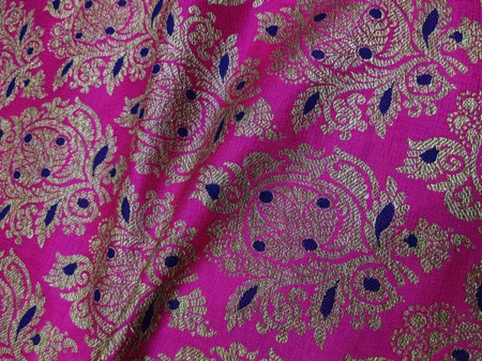 Indian Dark Pink Brocade Fabric By Yard Wedding Dress Banaras Etsy
