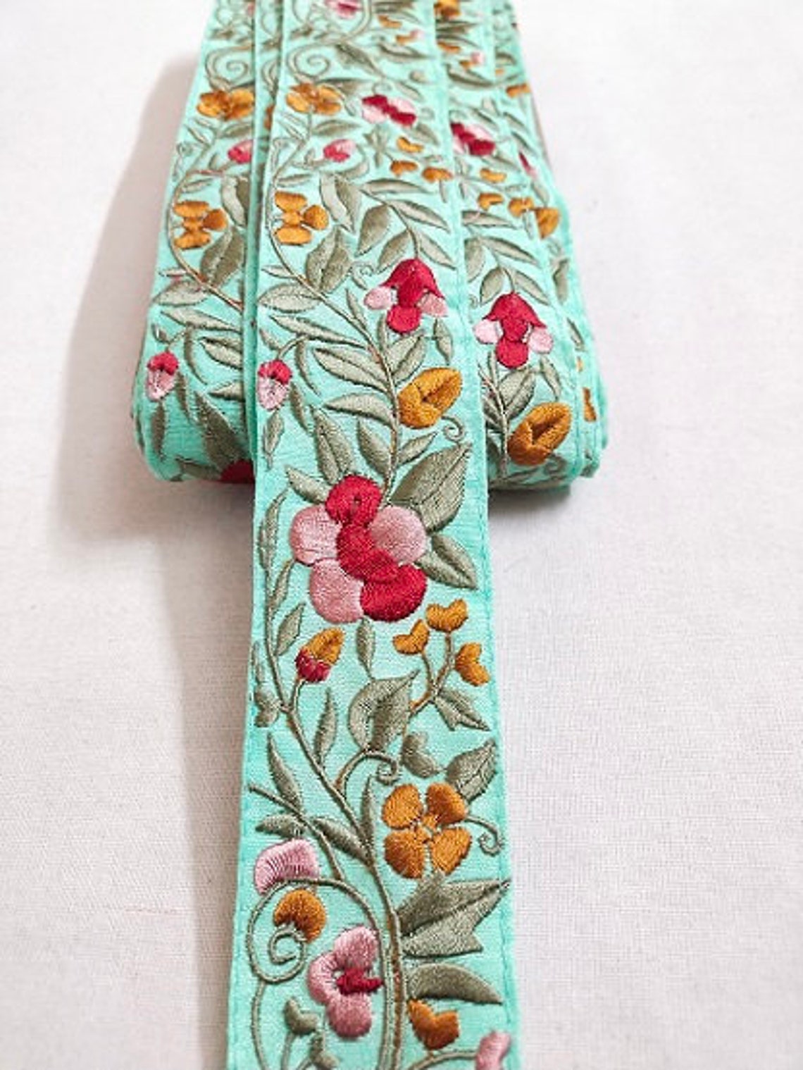 Mint Green Floral Thread Embroidery Work Laces 10 Yards Etsy