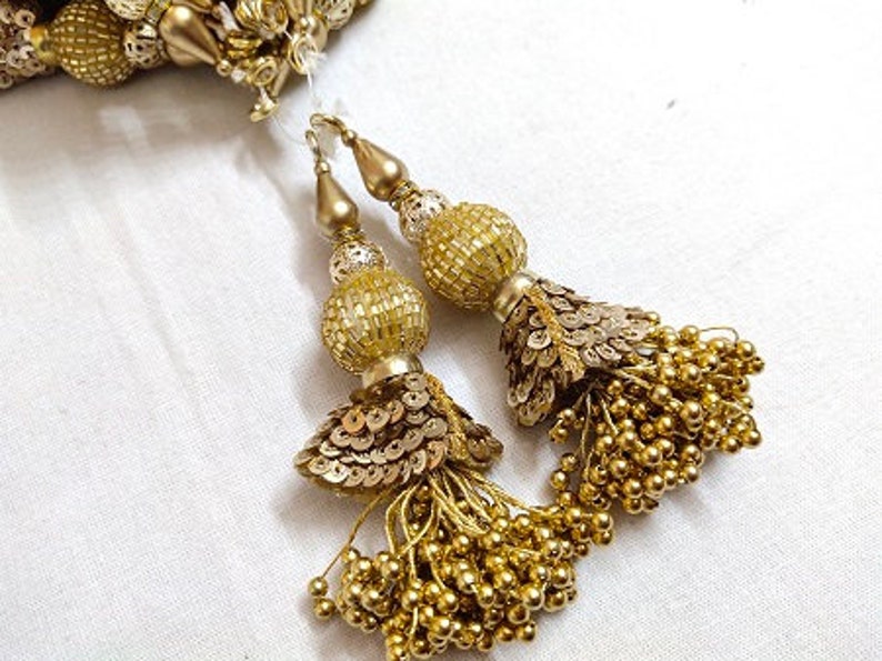 Golden Sequence Beads Work Tassels By Pair Etsy