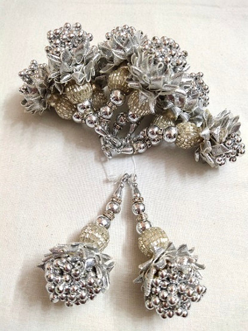 Silver Gota Beads Work Tassels By Pair