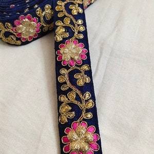 Azul marino bordado floral trabajo cordones 10 yardas | Etsy