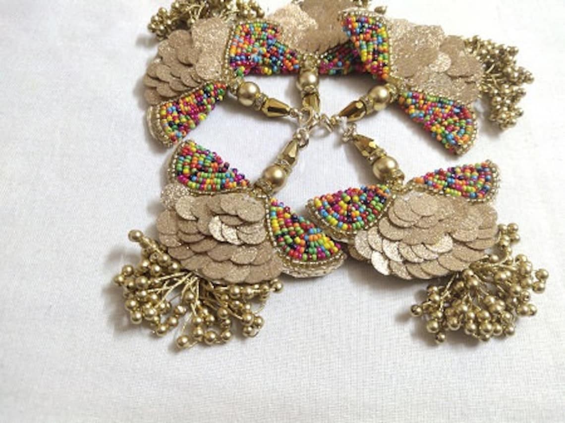 GoldenMulticolor Beads Sequence Work Tassels By Pair Etsy