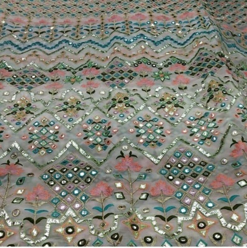 Beautiful Embroidery Gota Mirror Work Dyeable Fabric Etsy