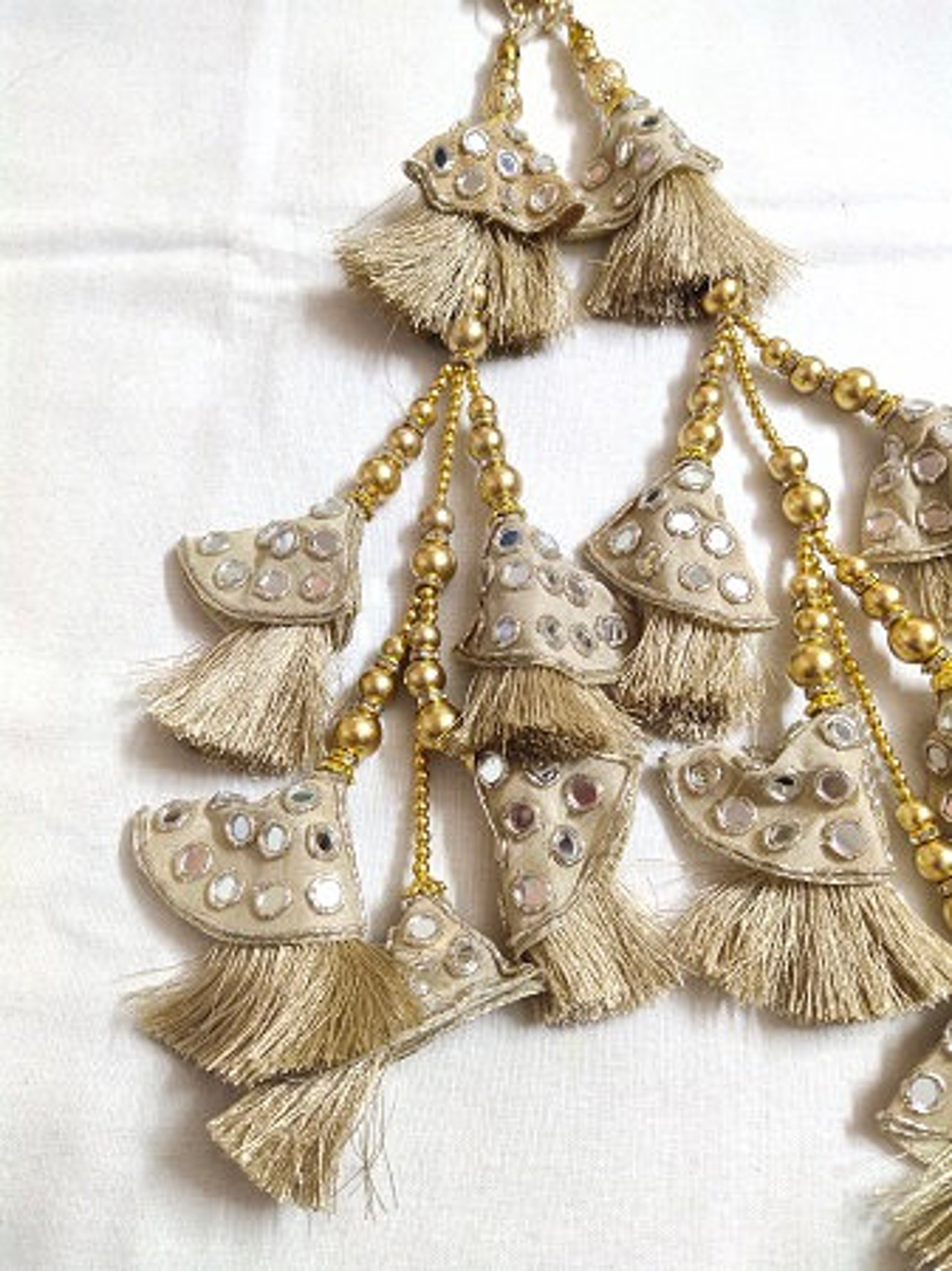 Golden Thread Mirror Beads Work Long Tassels By Pair Etsy