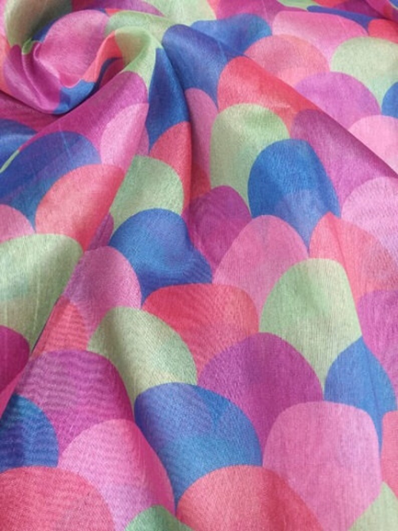 Multicolour Printed Raw Silk Fabric By Yard