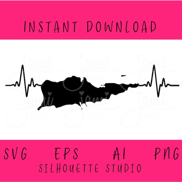 St Croix Virgin Island Heartbeat Svg Digital Download File Clip Art Svg EPS File AI File PNG File Silhouette Studio File Instant Download