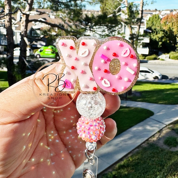 Valentines Day cookie beaded Badge Reel XO cookie  | Interchangeable | Badge Reel | Holiday Badge Holder | Nurses | Retractable