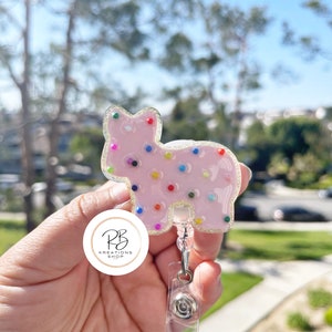 Animal Cookie Badge Reel |Pink Animal Cookie | Cookie Badge Reel | Cute Badge Holder | Nurses | Retractable | Name tag | Interchangeable