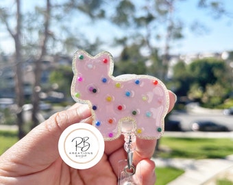 Animal Cookie Badge Reel |Pink Animal Cookie | Cookie Badge Reel | Cute Badge Holder | Nurses | Retractable | Name tag | Interchangeable