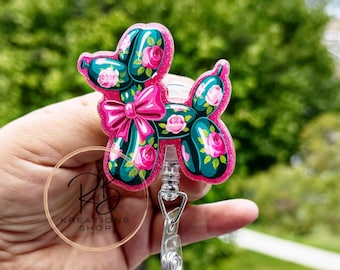 Floral Dog Badge reel, Floral dog balloon badge reel, Dog balloon Badge Reel, Hospital Staff, Nurses, Retractable, Interchangeable