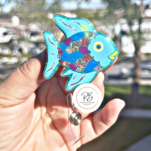 Rainbow Fish Badge Reel | Cute fish Badge Reel | Cute Badge Holder | Retractable | Name tag | Interchangeable