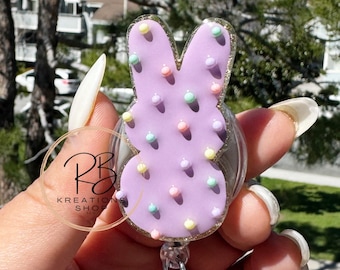 Sprinkle Bunny Cookie badge reel | Bunny Cookie Badge reel | Beaded badge reel | Retractable | Interchangeable |