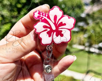 Pink Hibiscus Badge reel | Hibiscus flower badge reel | Flower Badge Reel | Hospital Staff | Nurses | Retractable | Interchangeable |