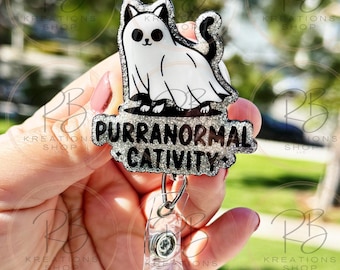 Purranormal Cativity Badge reel | Cat Ghost badge reel | Halloween Badge Reel | Hospital Staff | Nurses | Retractable | Interchangeable |