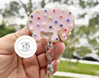 Pink Chubby Elephant Animal Cookie Badge Reel |Pink Animal Cookie | Cookie Badge Reel | Cute Badge Holder | Nurses | Retractable |