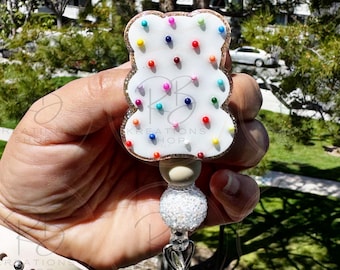 Bear cookie Beaded badge reel | Cookie Badge reel | Beaded badge reel | Retractable