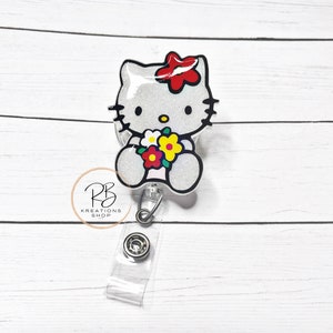 Flower girl Badge Reel | Cute Cat Flower Badge Reel | Cute Badge Holder | Retractable | Name tag | Interchangeable