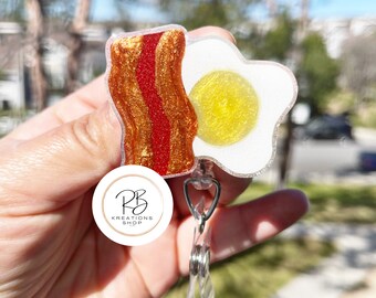 Bacon and eggs Badge Reel | food Badge Holder | Bacon & egg Lovers | Breakfast badge reel | Nurse | Retractable | Interchangeable
