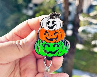 Halloween Stackable Pumpkin Badge reel | Stackable Pumpkin badge holder | Halloween badge reel | Nurses | Retractable | Interchangeable |