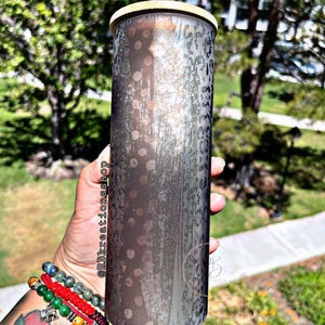 Rose Gold Leopard Brush Frosted Tumbler | Leopard Print tumbler | Mom tumbler | 25oz Skinny Frosted glass | Tumbler |