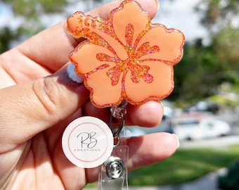 Hibiscus Flower Badge Reel | Pretty Hibiscus Flower Badge Reel | Hibiscus Badge Holder | Badge Holder | Hibiscus Flower | Permanent Badge