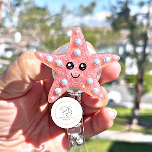Starfish Badge Reel | Marine Life Badge Reel | Cute Badge Holder | Retractable | Name tag | Interchangeable | Starfish clip
