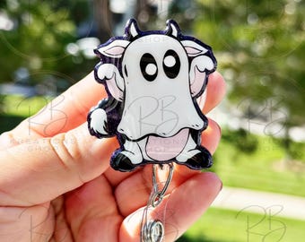 Moo.. I mean boo Badge reel | Cow Ghost badge reel | Halloween Badge Reel | Hospital Staff | Nurses | Retractable | Interchangeable |