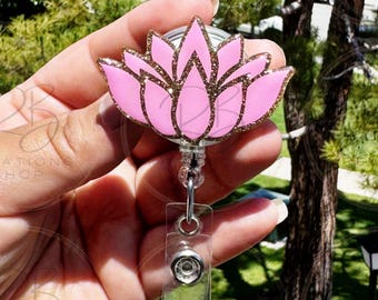 Pink Lotus Badge reel | Lotus badge reel | Flower Badge Reel | Hospital Staff | Nurses | Retractable | Interchangeable |
