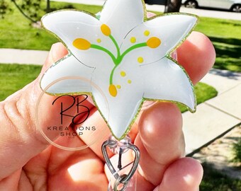 Lily flower badge reel | Lily Badge reel | Flower badge reel | Spring Badge reel | Nurses | Retractable | Interchangeable