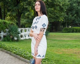 Bulgaria, Bulgarian Embroidery, Ethnic Dress, Simple White Dress, Cocktail Dresses, Garden Party Dress, Festival Dress, Folklore Dress,