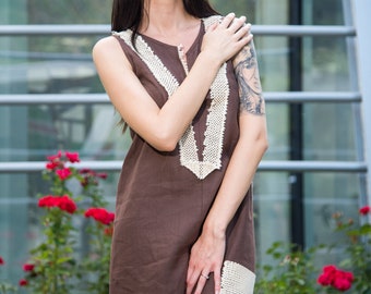 Robe lin, vêtements de lin, robe de lin d’été, robe de tous les jours, vêtements de lin, linge magique, robe longue, robe maxi sans manches, lin pur