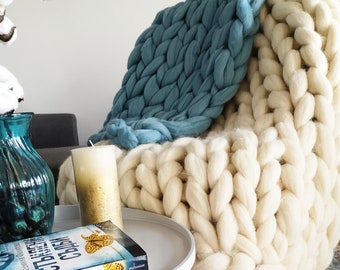 Chunky Knit Blanket, Merino Wool Blanket, Giant Knit Blanket, Wool Baby Blanket, Arm Knit Blanket, Cozy Blanket, 100% Merino Wool,
